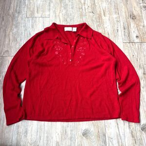 Vintage Sweater Quarter Zip Christmas Red Embroidered Studio Works Medium